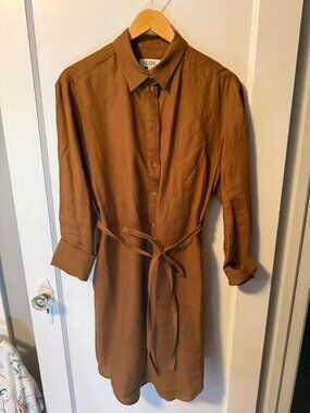 COS rusty brown tie waist shirt dress